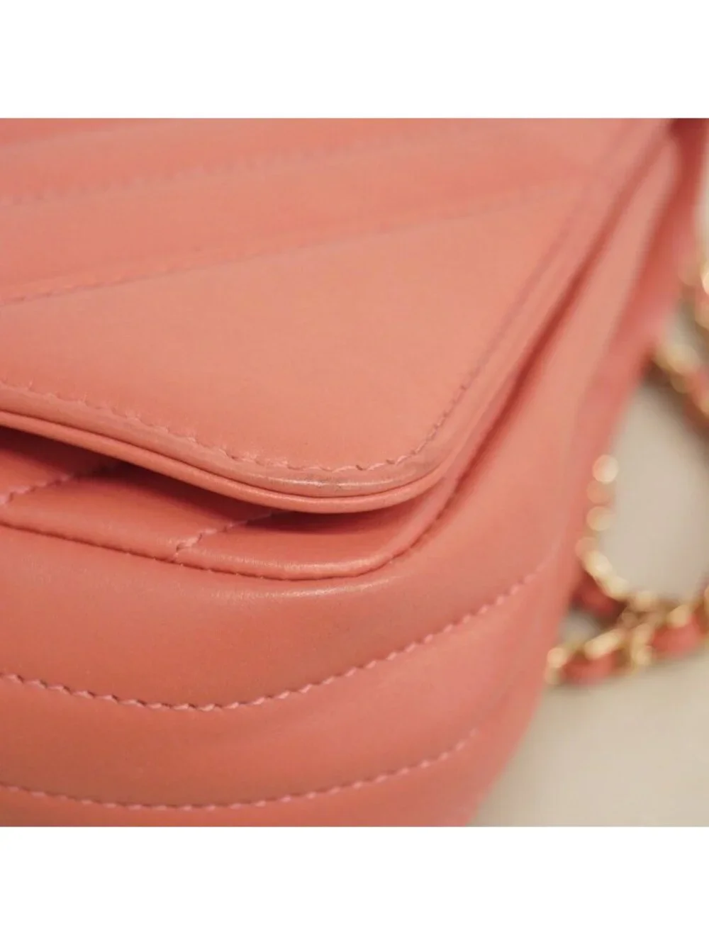Chanel Shoulder Bag Stitch Lambskin Pink Champagne Gold